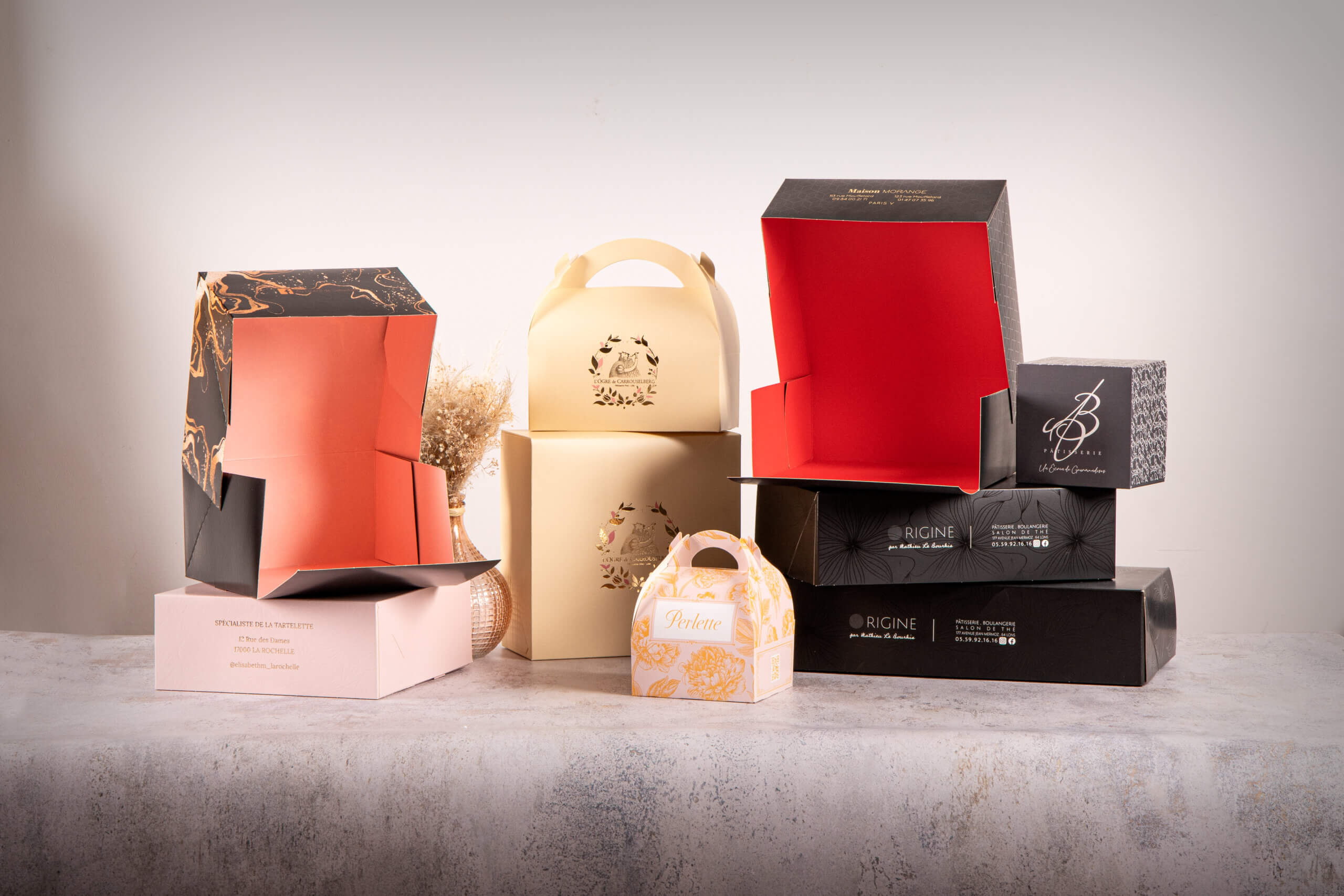 Différentes boîtes montées